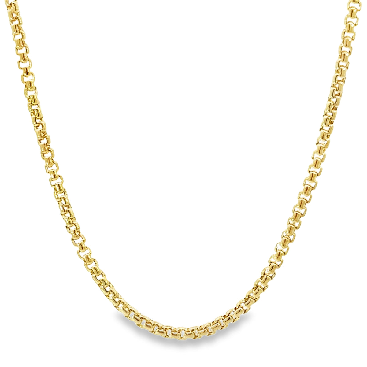 14K Yellow Gold 2.5MM 18" Semi Solid Round Box Chain