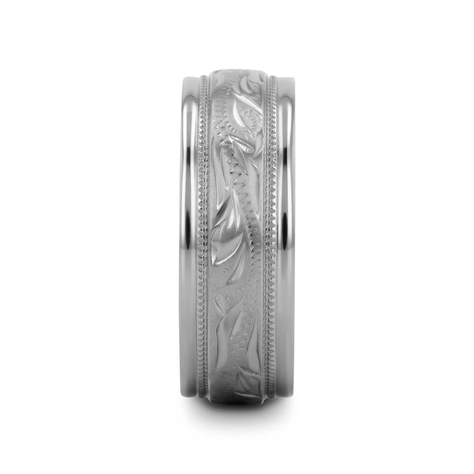 Thorsten "MARINER" Titanium Milgrain Engraved Finish 8MM Wedding Band with Blue Plating Inside