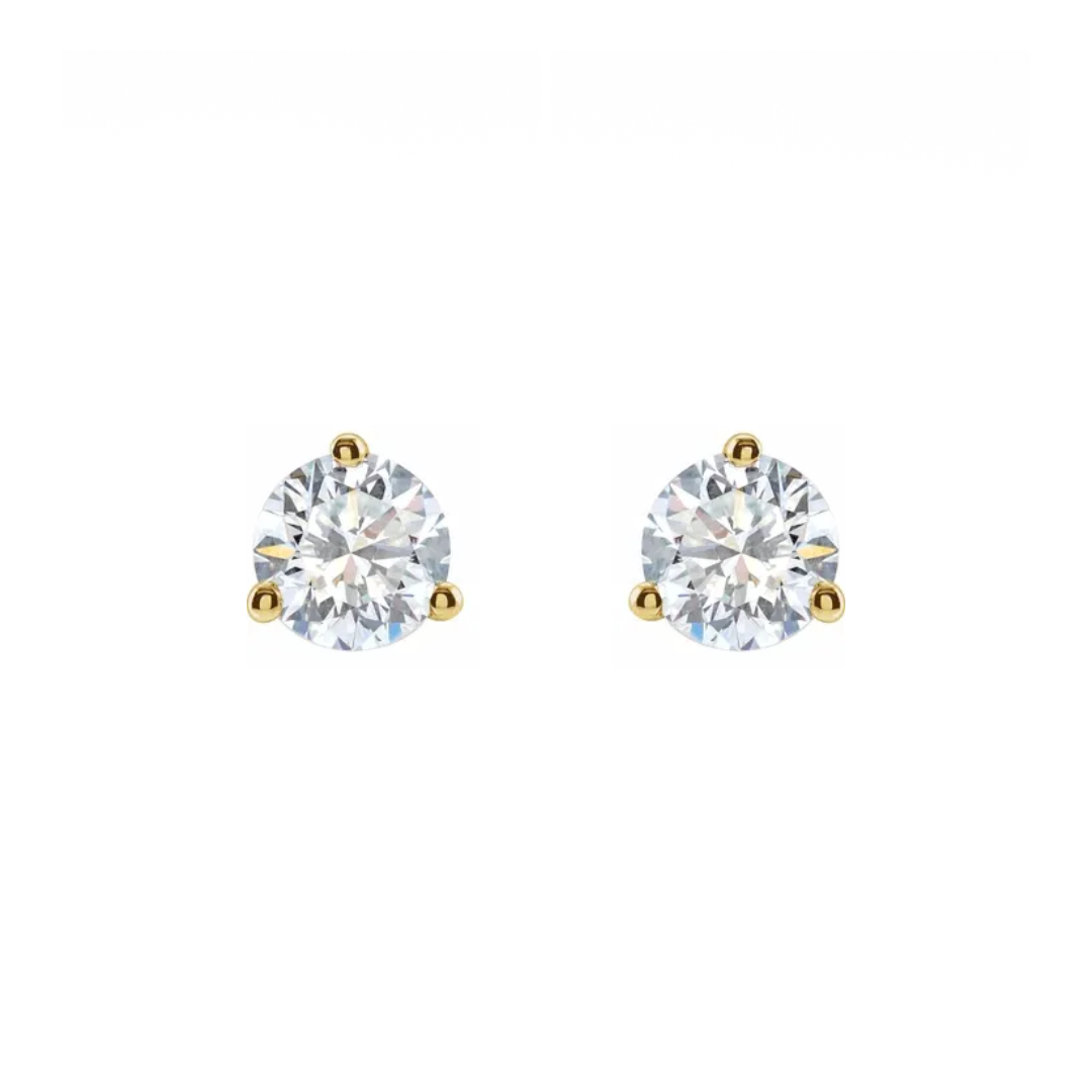 14K Yellow Gold 2CTW. Moissanite 3-Prong Martini-Set Stud Earrings