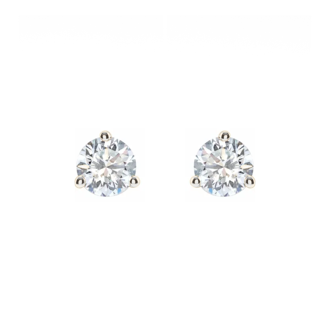 14K White Gold 2CTW. Moissanite 3-Prong Martini-Set Stud Earrings