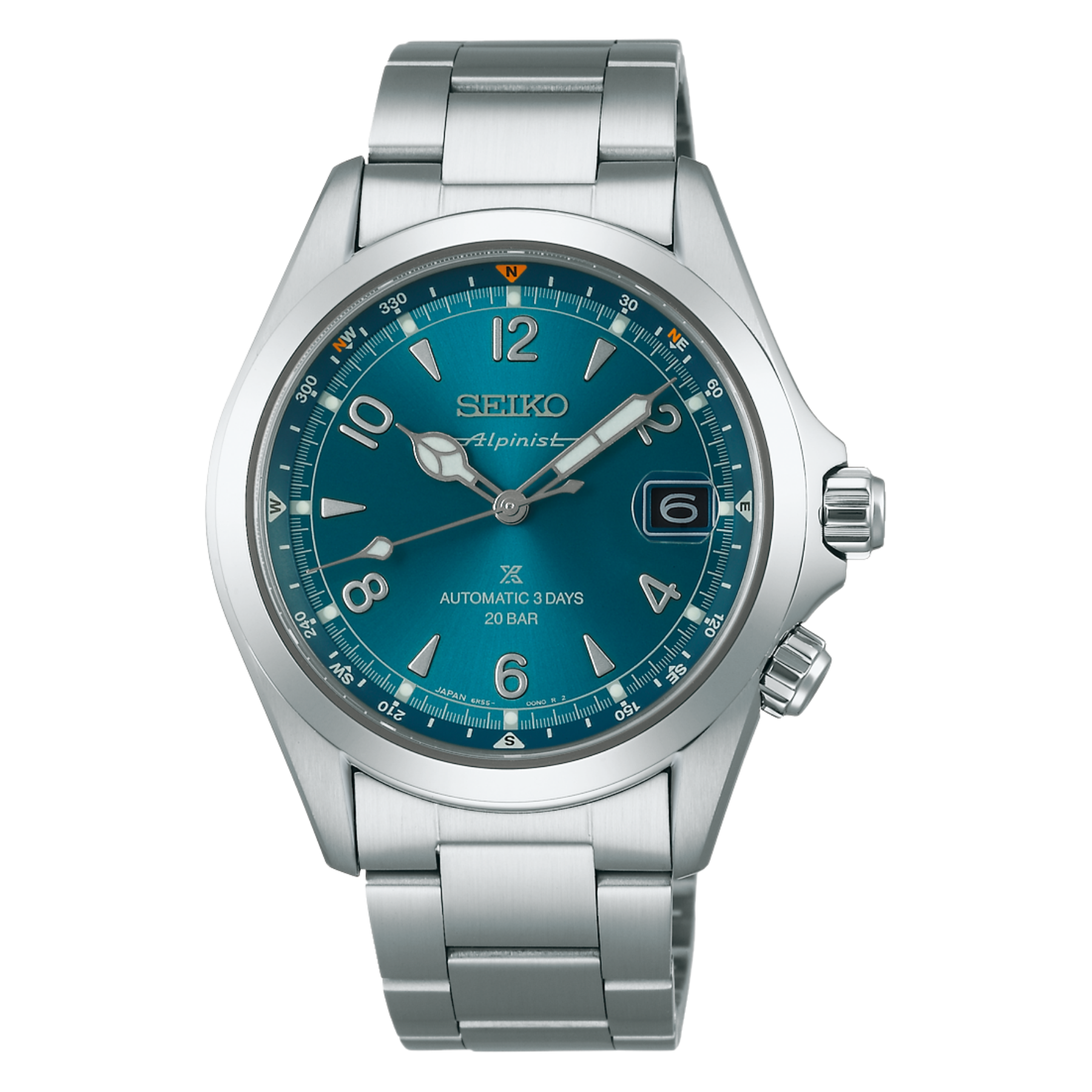 Silver Seiko watch with blue dial on a black background