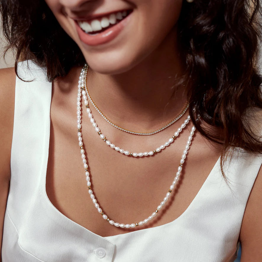 Ania Haie Gold-Plated Freshwater Pearl and White Cubic Zirconia Bezel Set Slider Necklace