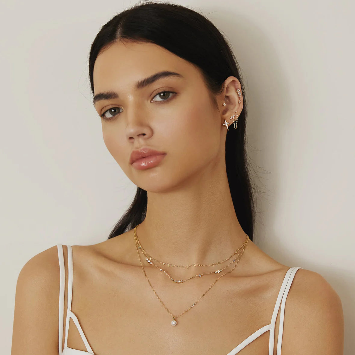 ania haie sterling silver 14k gold plated station necklace on a white background 