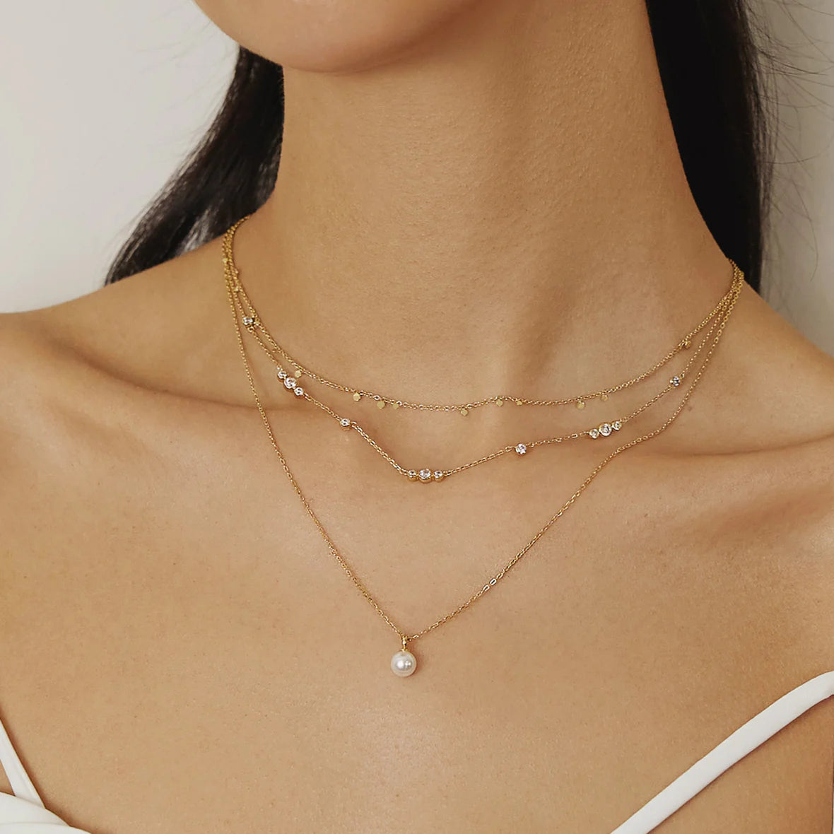 ania haie sterling silver 14k gold plated station necklace on a  model