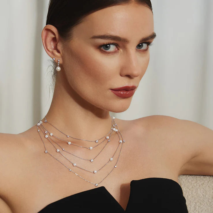 Model View Ania Haie Silver Shell Pearl Station Chain Necklace