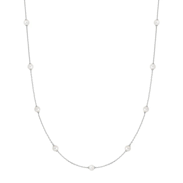 Front View Ania Haie Silver Shell Pearl Station Chain Necklace