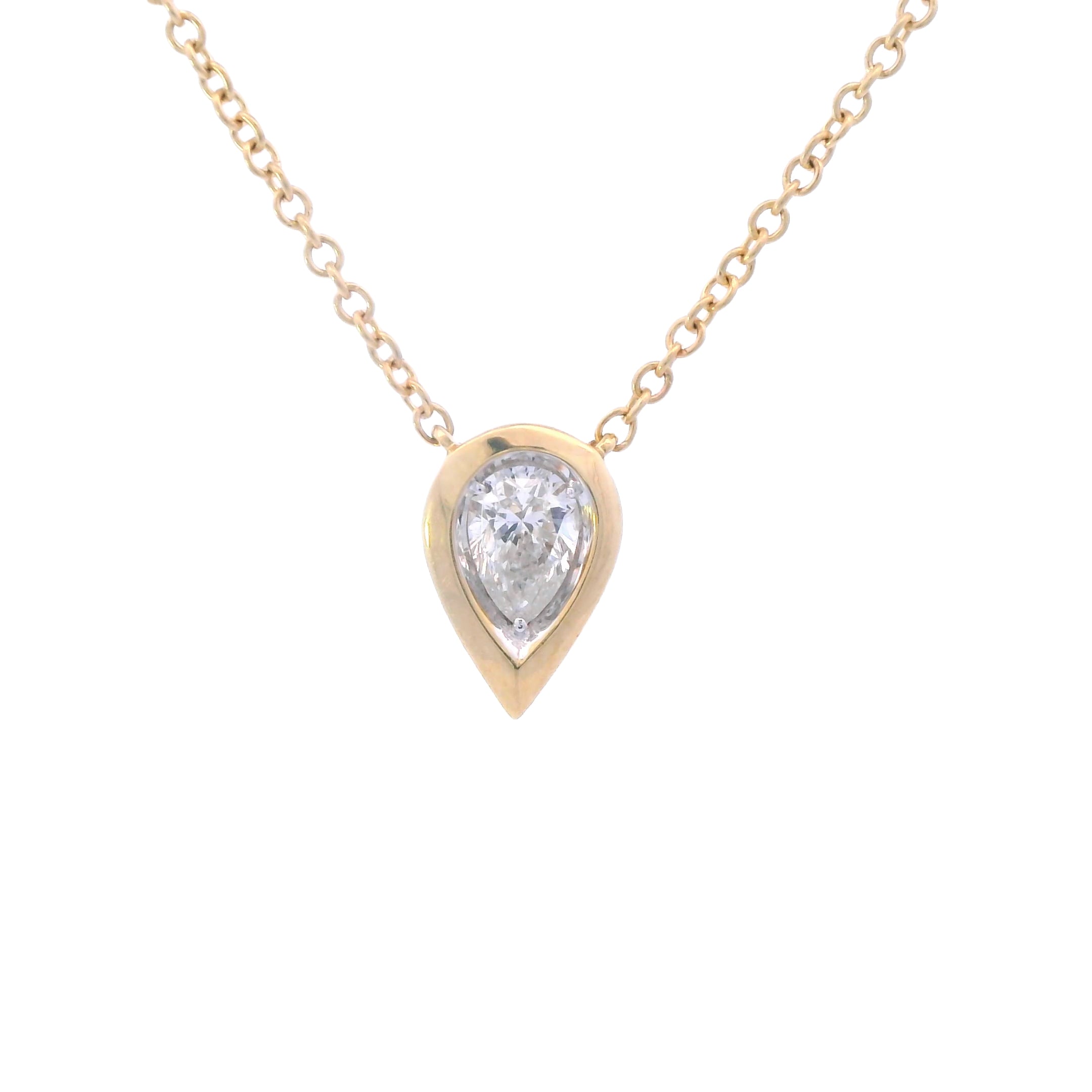 14K Yellow Gold 1/3CT. Pear-Cut Bezel-Set Diamond Necklace