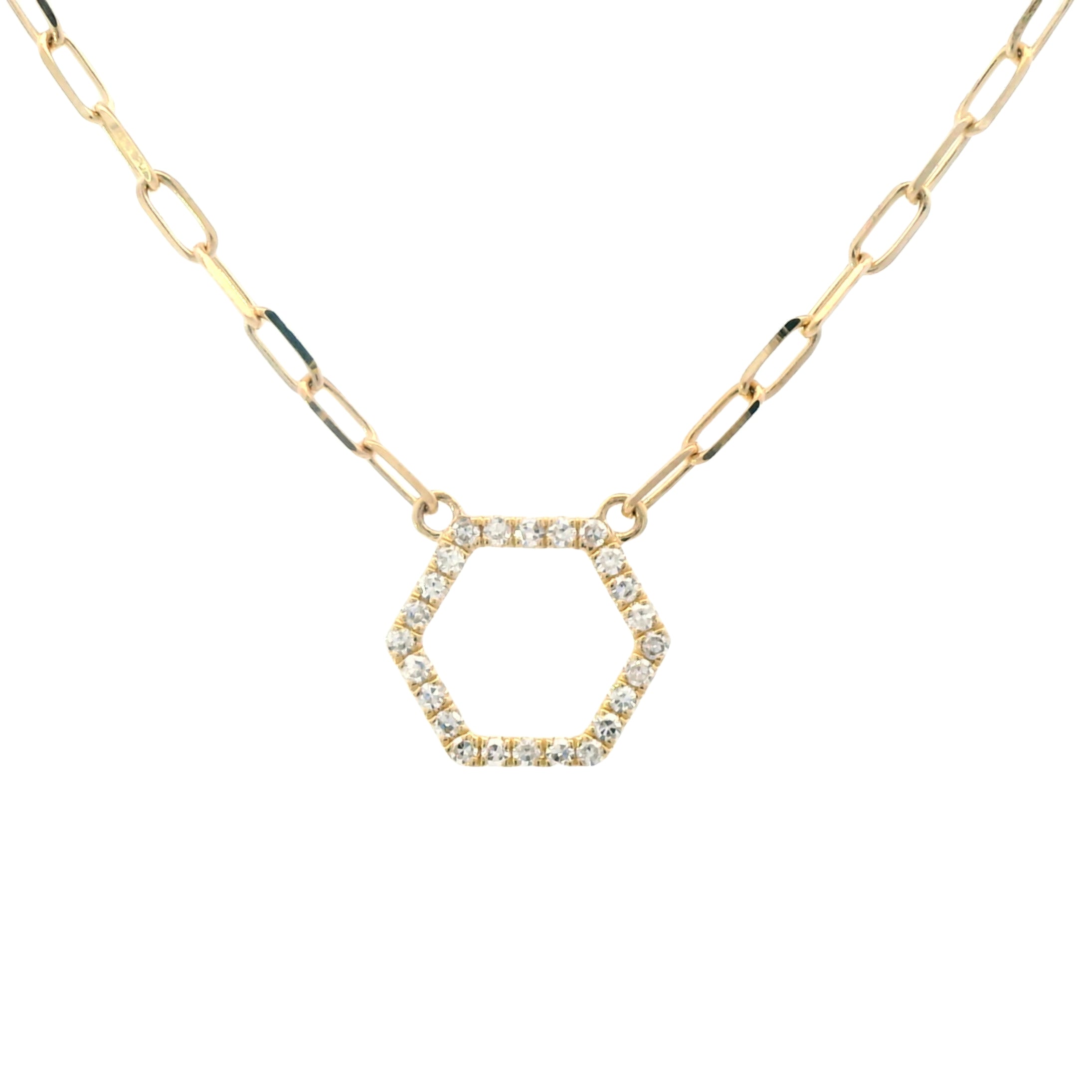 14K Yellow Gold Dainty Diamond Open Hexagon Necklace