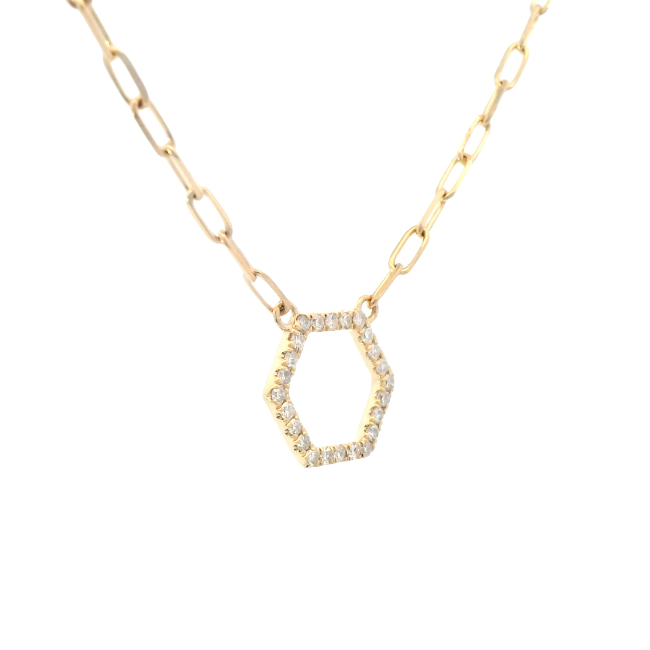 14K Yellow Gold Dainty Diamond Open Hexagon Necklace