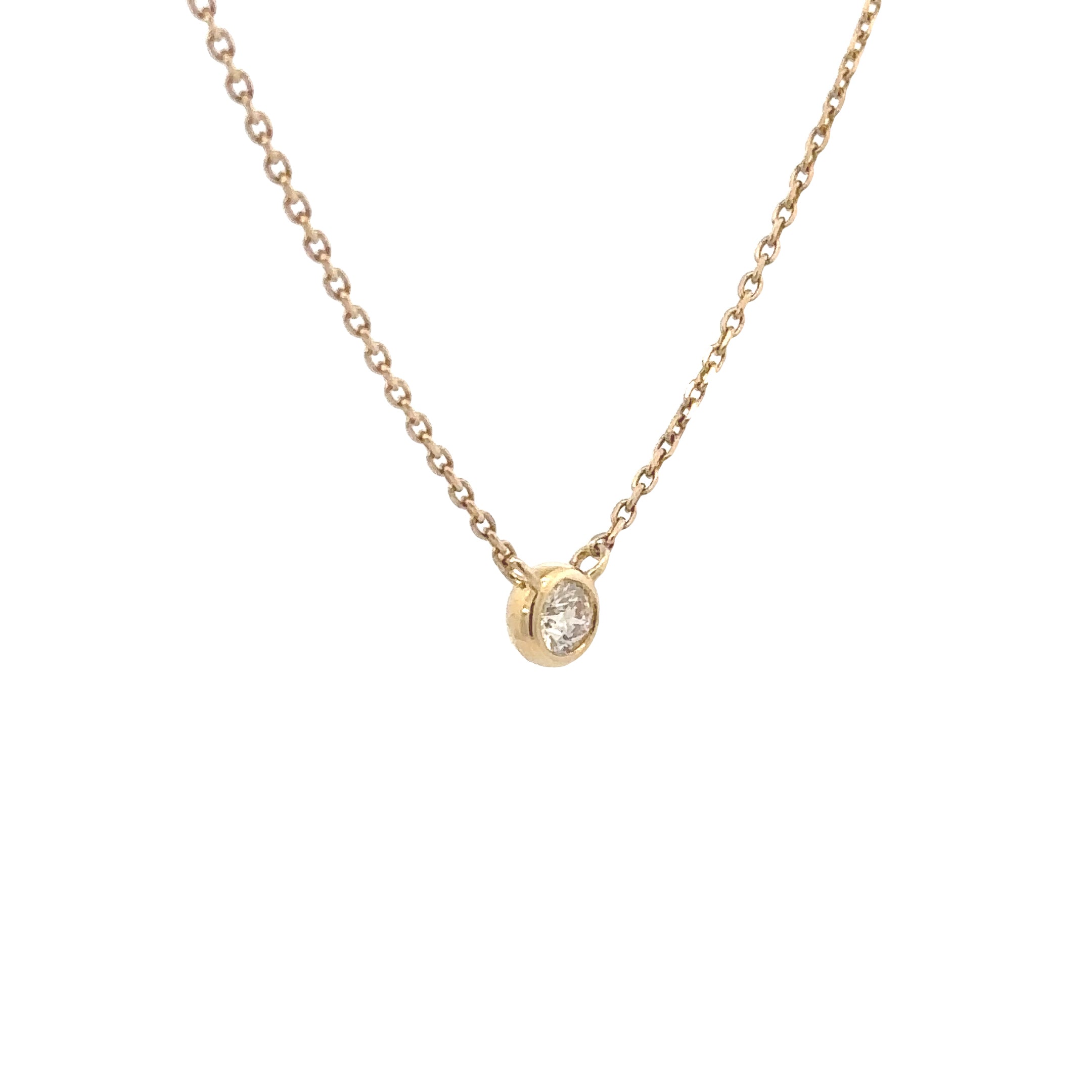 14K Yellow Gold 1/5CT. Diamond Bezel-Set Solitaire Necklace