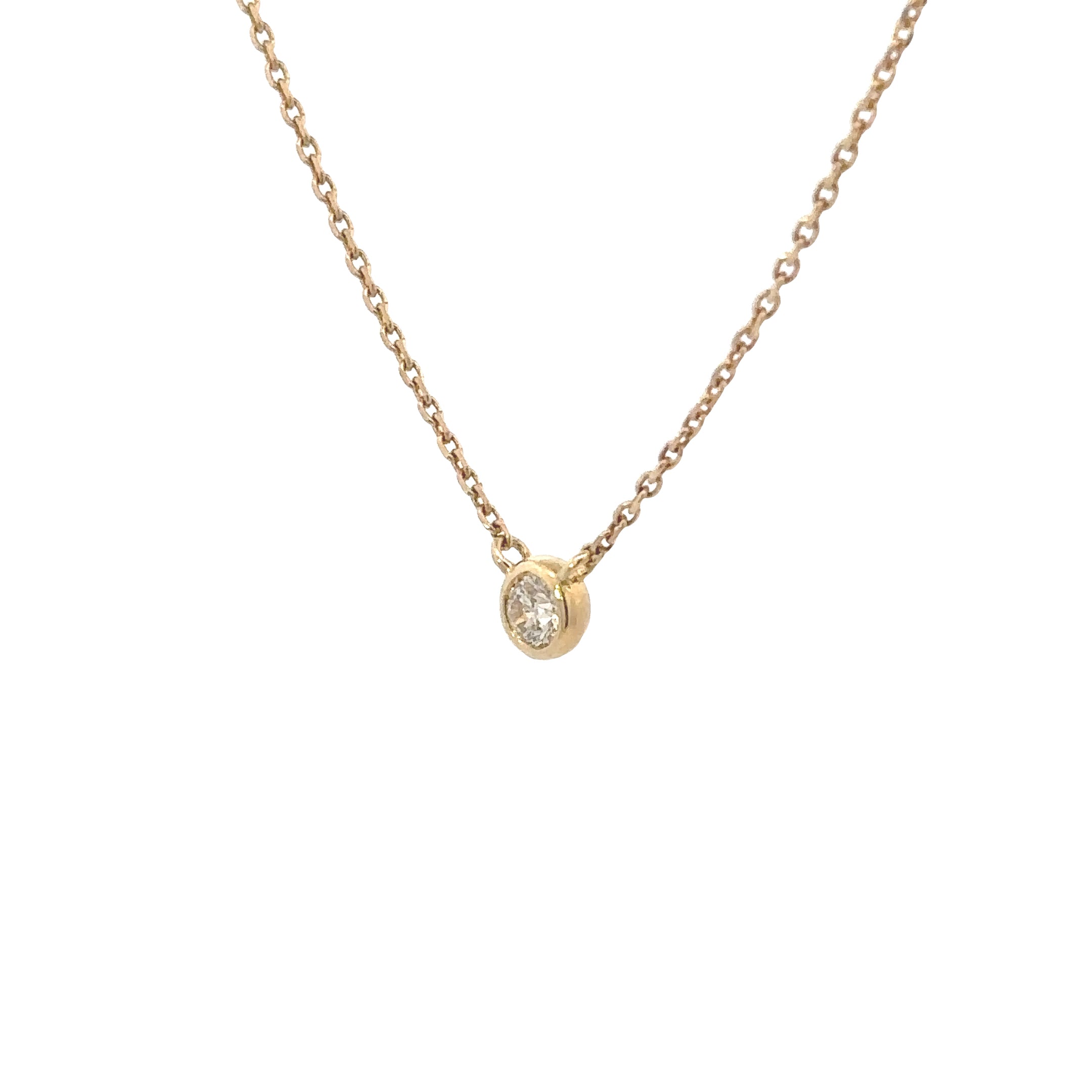 14K Yellow Gold 1/5CT. Diamond Bezel-Set Solitaire Necklace