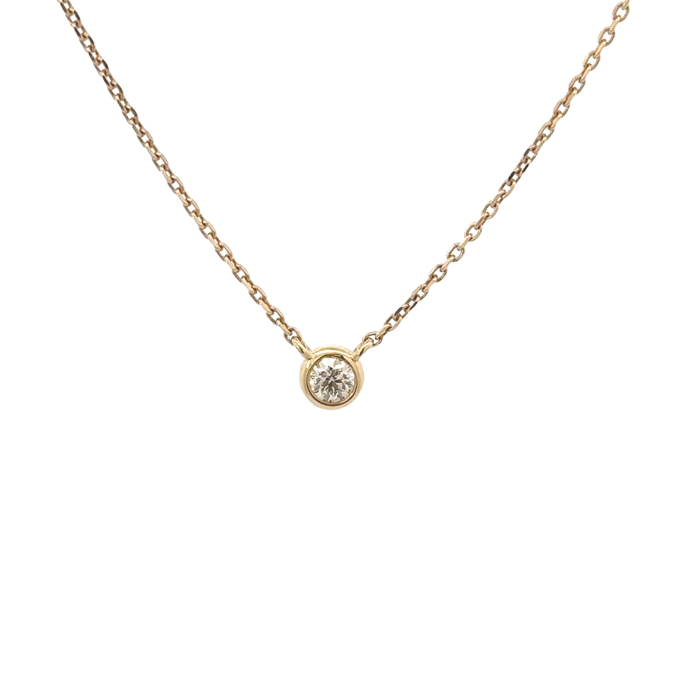 14K Yellow Gold 1/5CT. Diamond Bezel-Set Solitaire Necklace