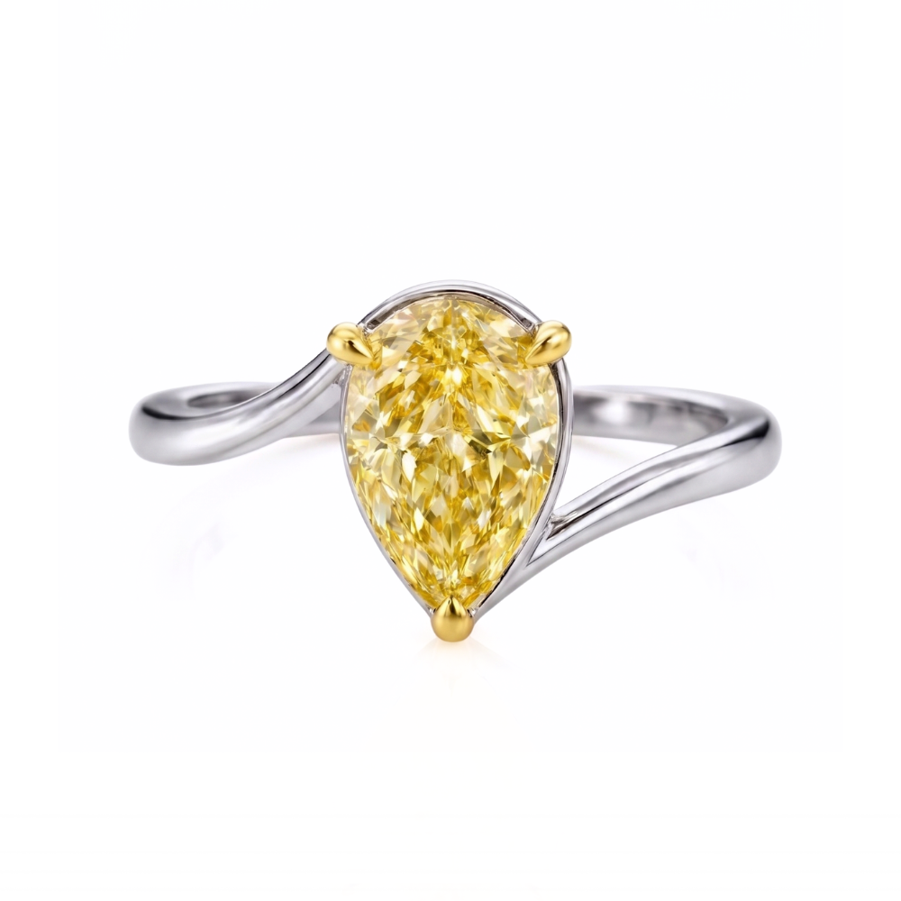 14K White Gold Certified 2.01CT. Lab-Grown Yellow Diamond Pear-Cut Bypass Ring