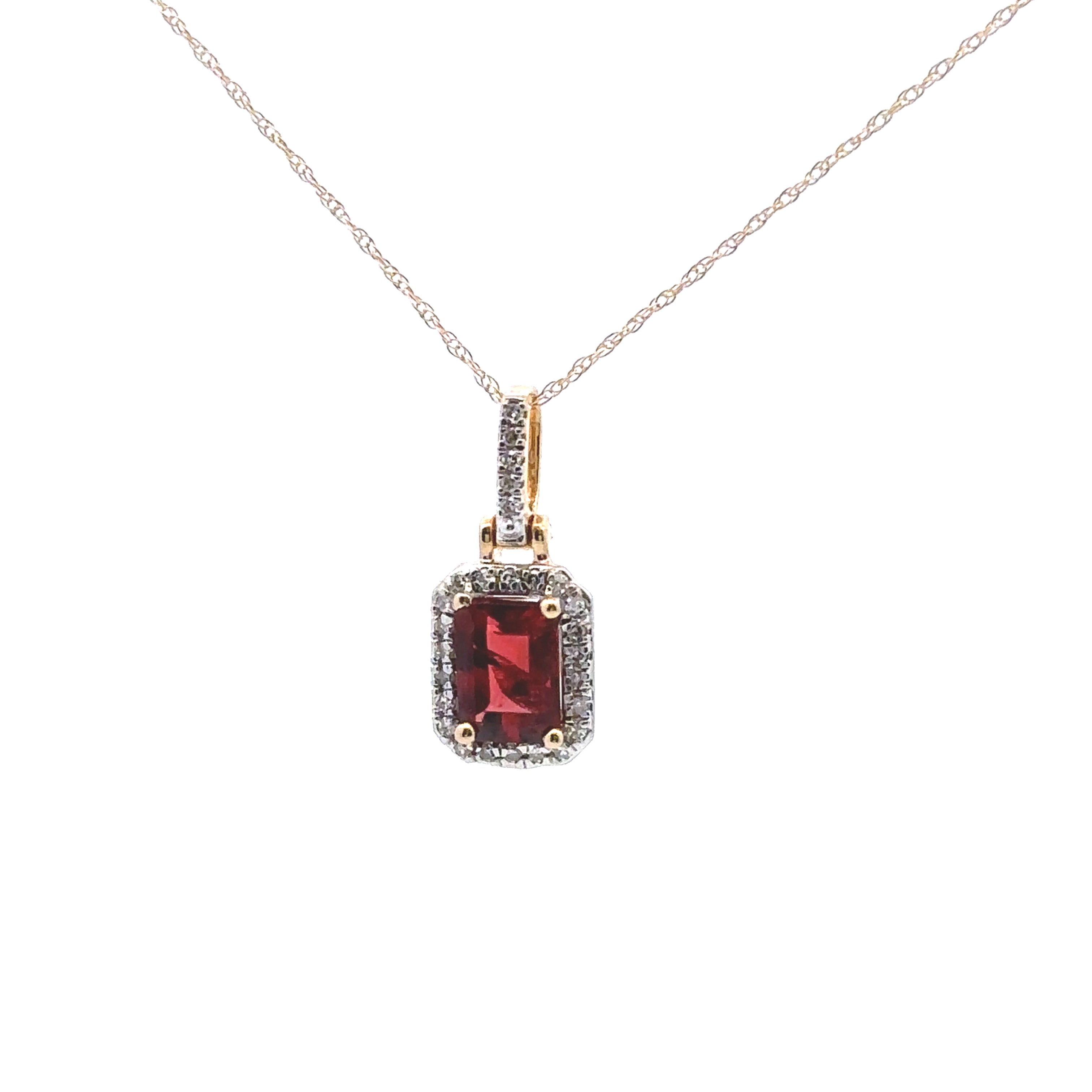 10K Yellow Gold 1/10 Ct. Diamond Emerald Cut Garnet  18"  Necklace