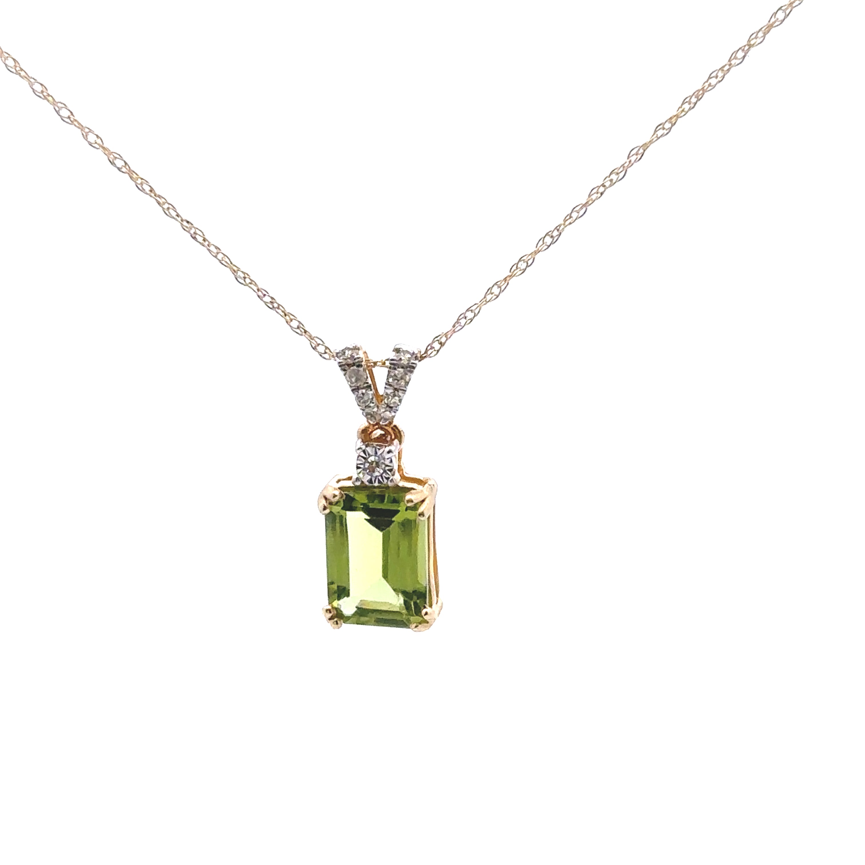 10K Yellow Gold Peridot Accented 1/50 Ctw Diamond Pendant Necklace