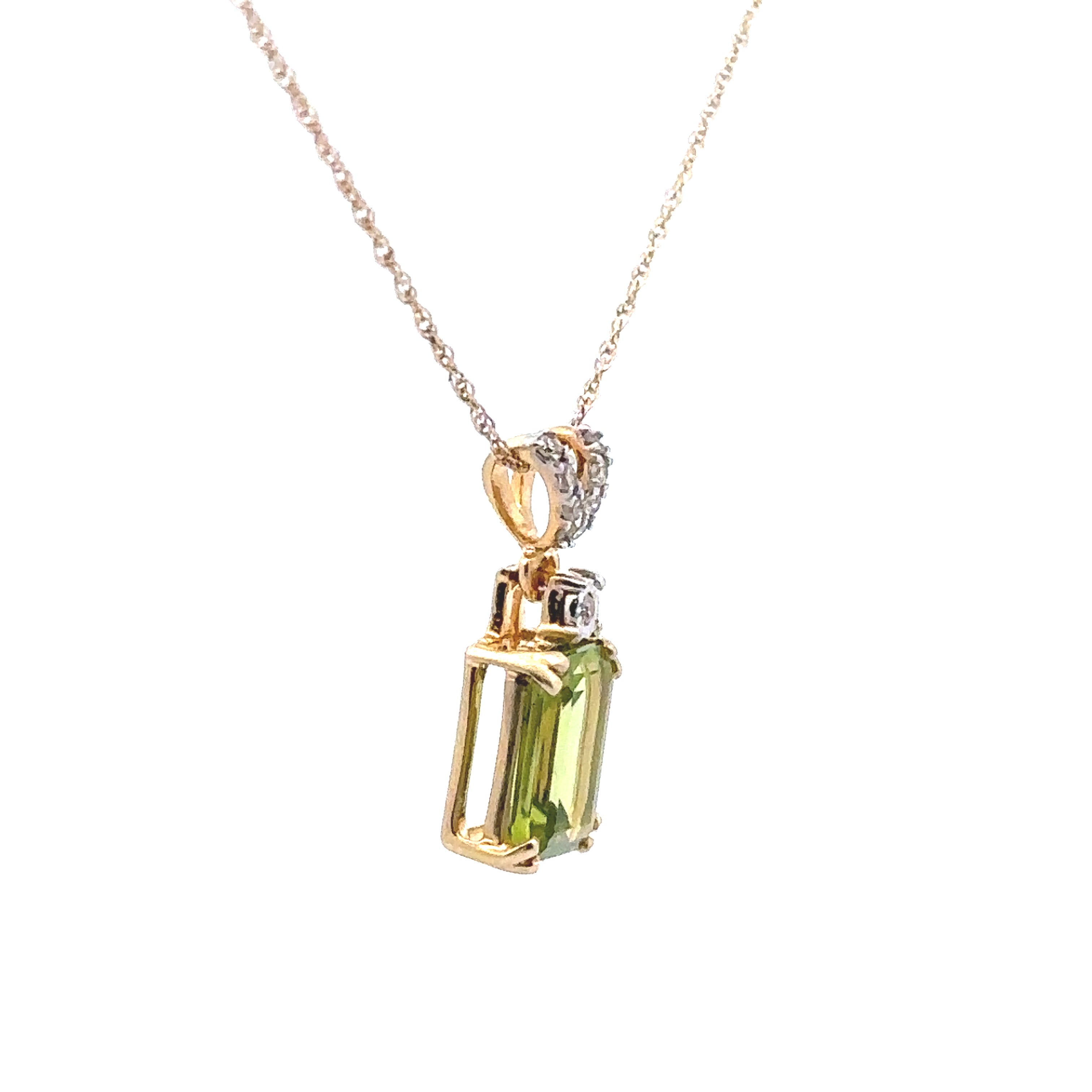 10K Yellow Gold Peridot Accented 1/50 Ctw Diamond Pendant Necklace