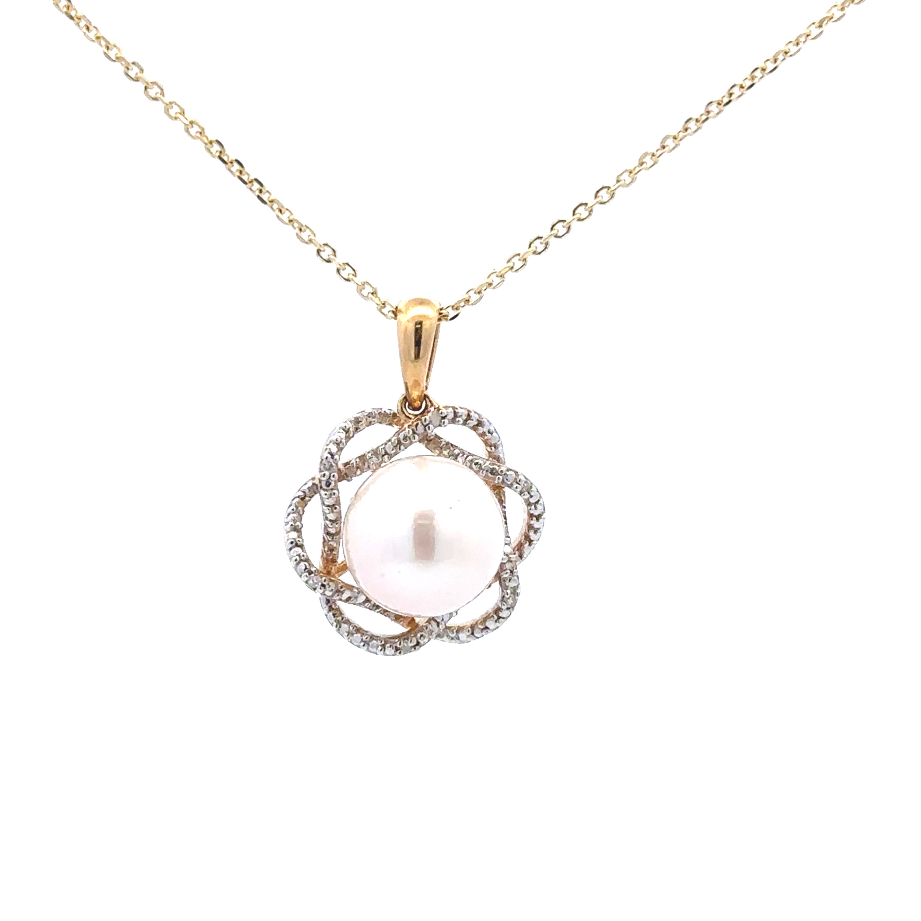 14K Yellow Gold IMPERIAL Freshwater Pearl & Diamond Pendant