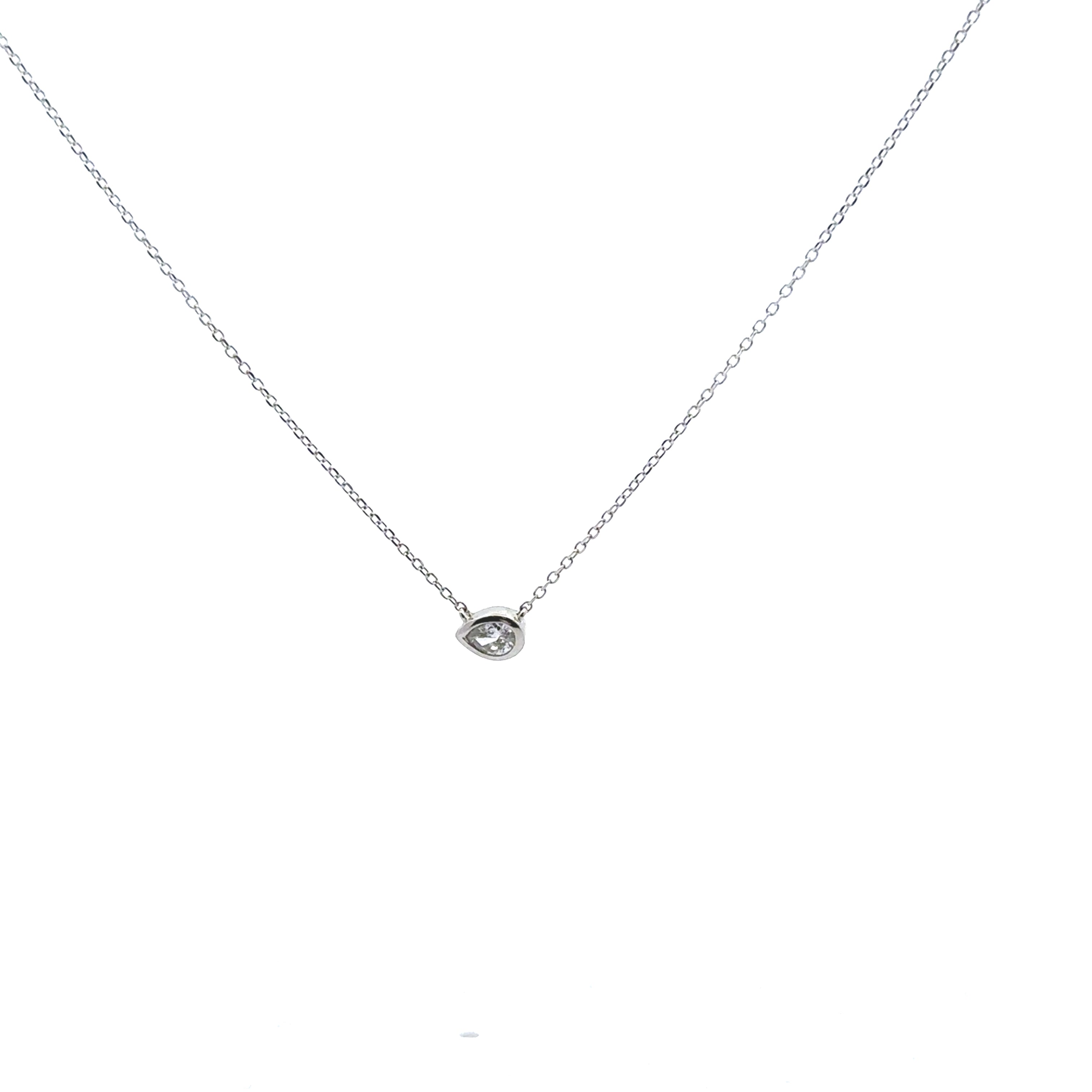 14K White Gold 1/10CT. Bezel Pear-Cut Diamond Necklace Center