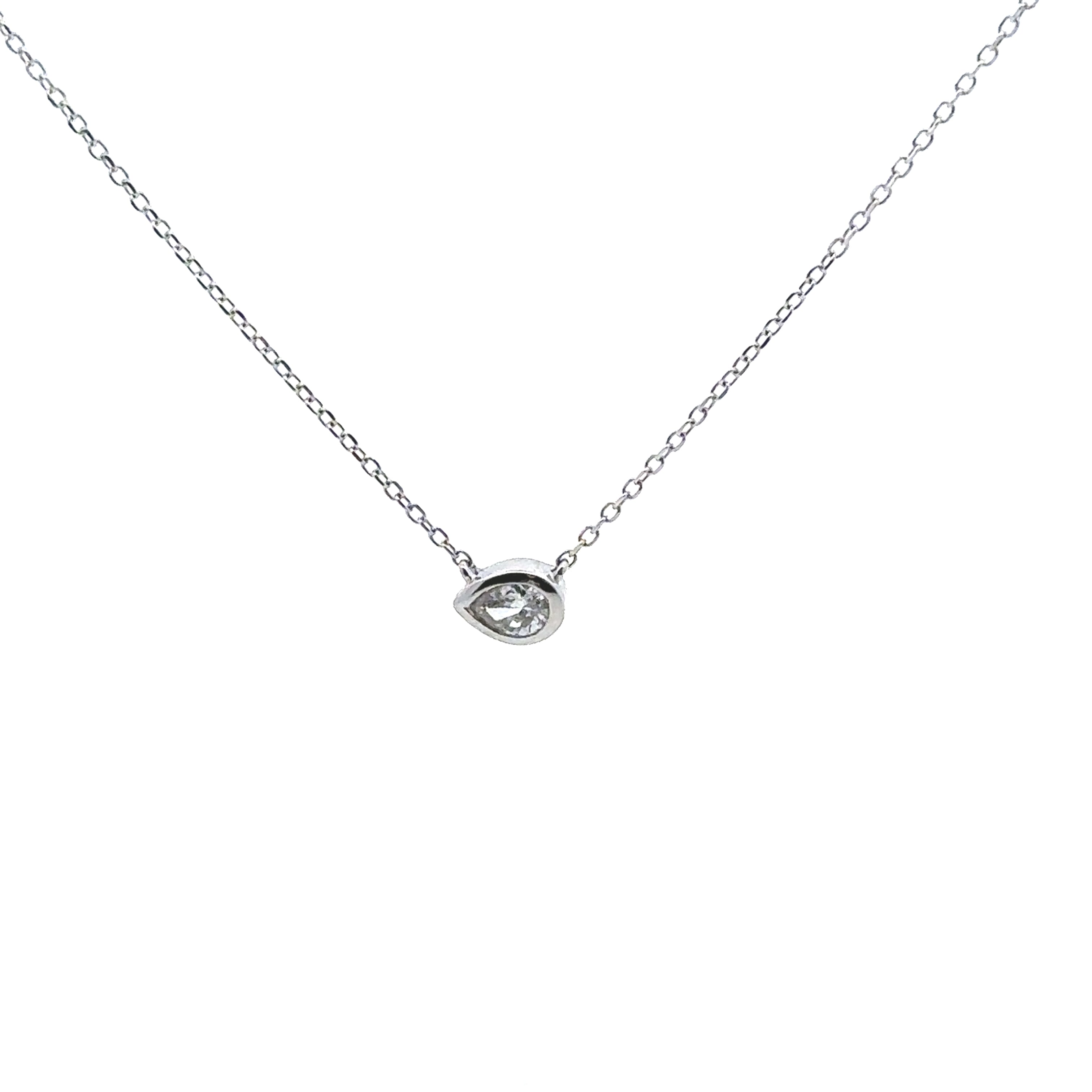 14K White Gold 1/10CT. Bezel Pear-Cut Diamond Necklace Center