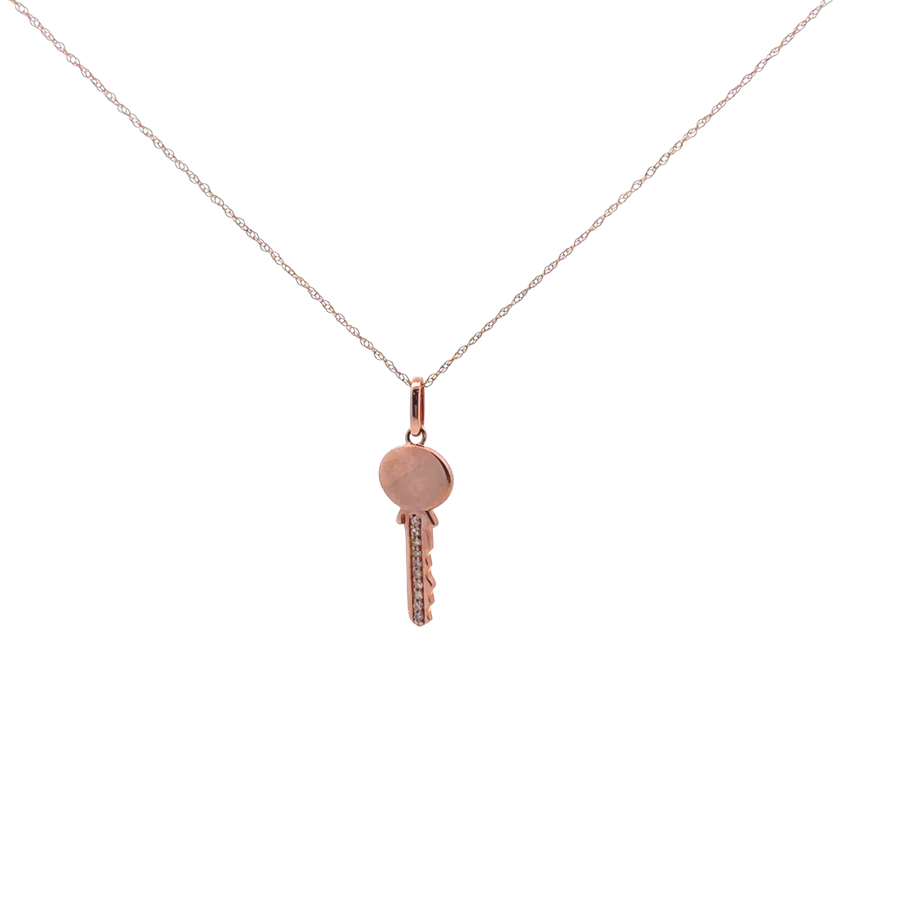 10K Rose Gold Diamond Key Pendant