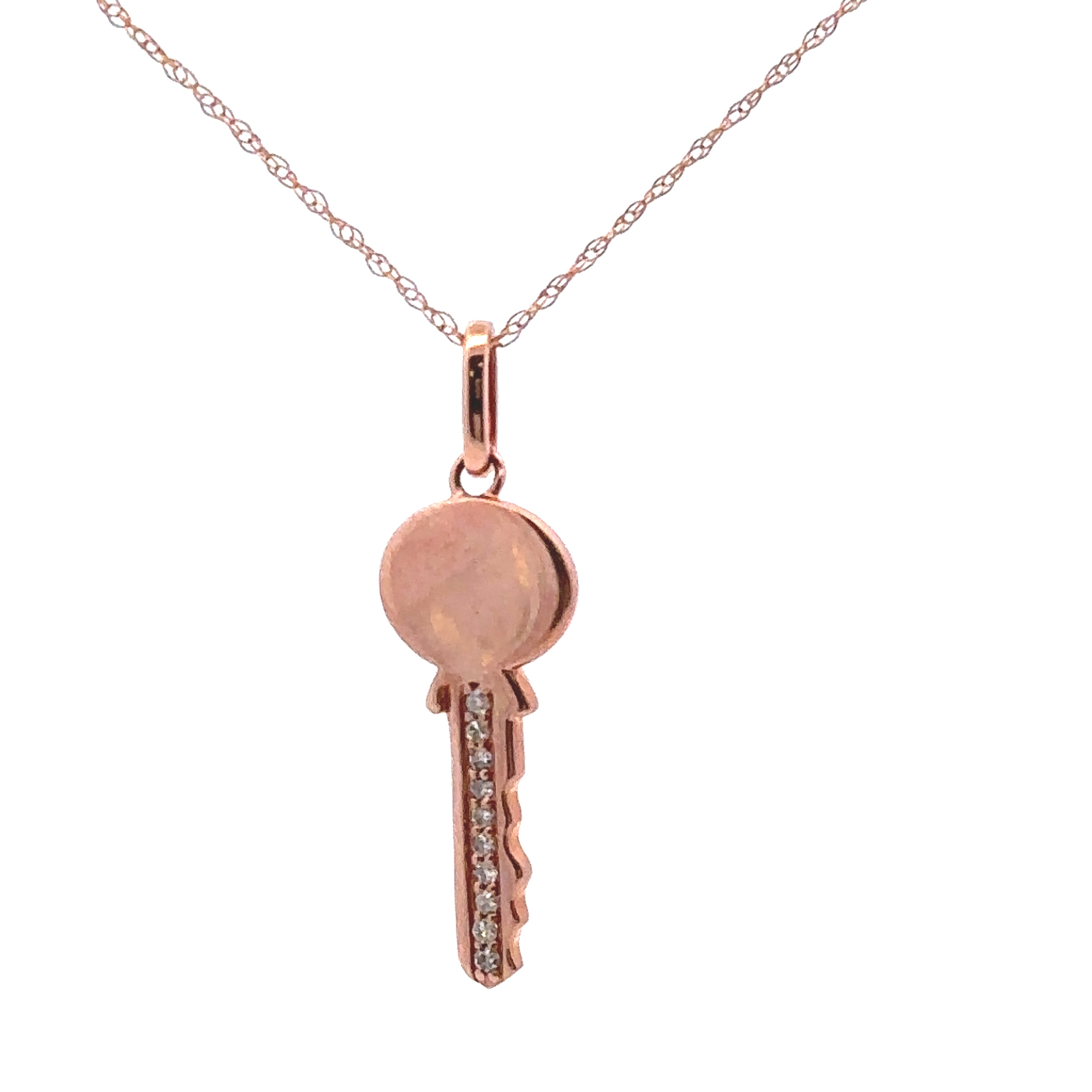 10K Rose Gold Diamond Key Pendant