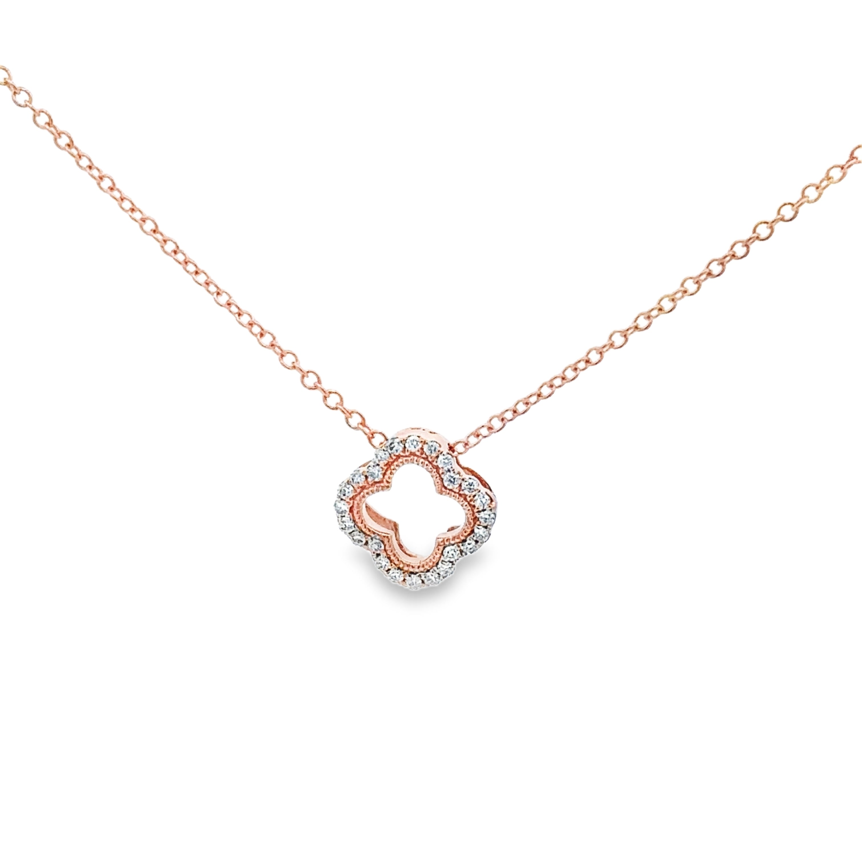 14K Rose Gold 1/4 CTW.  Diamond Clover Necklace