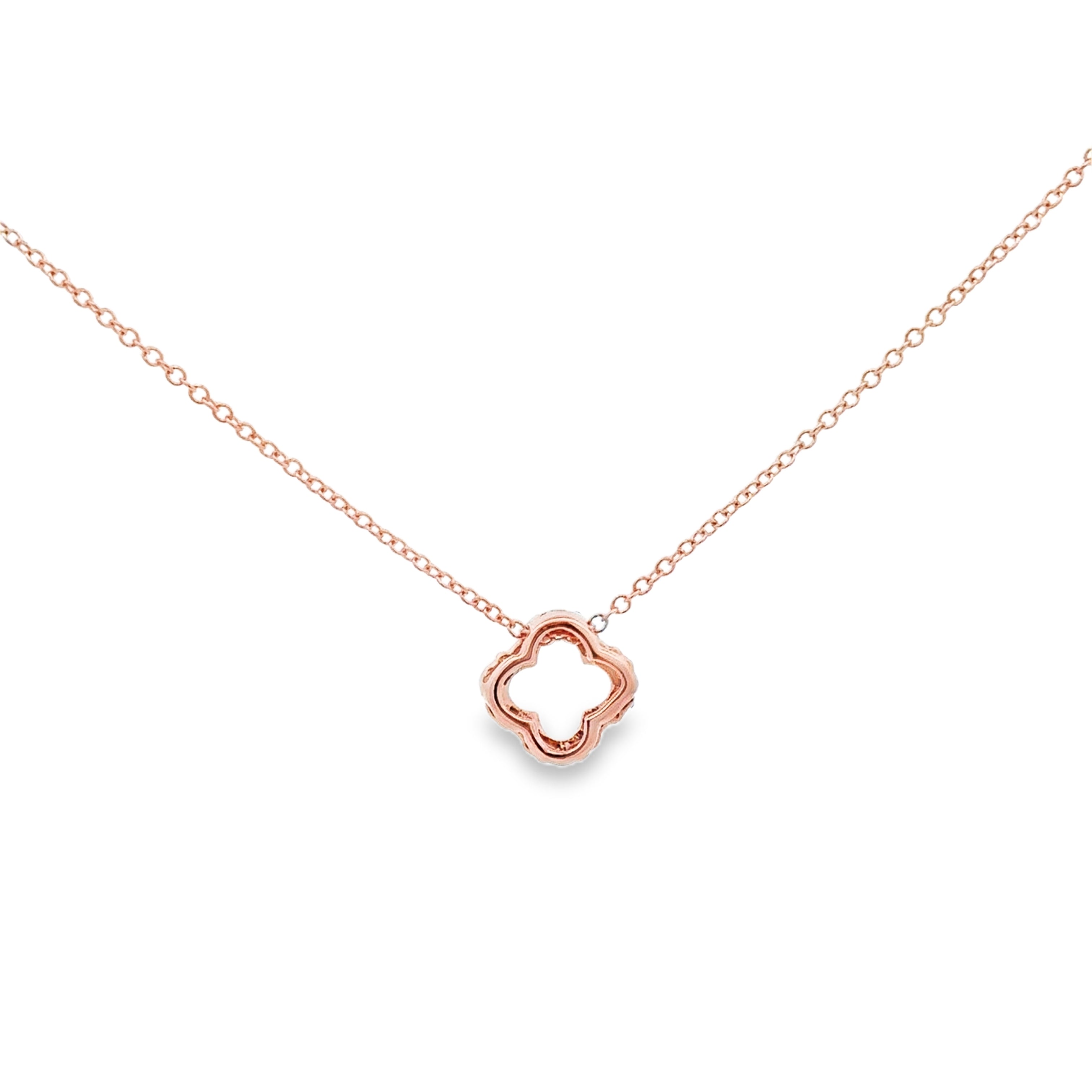 14K Rose Gold 1/4 CTW.  Diamond Clover Necklace