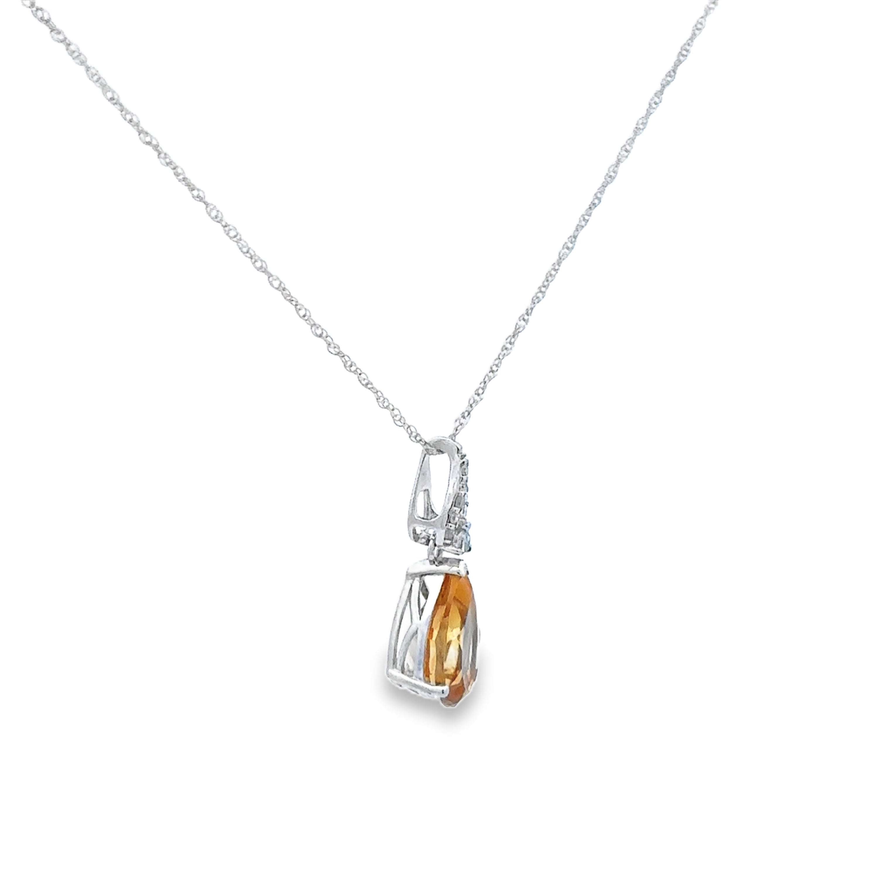 14K White Gold 1/20CT Diamond Accent With A Pear Citrine Pendant