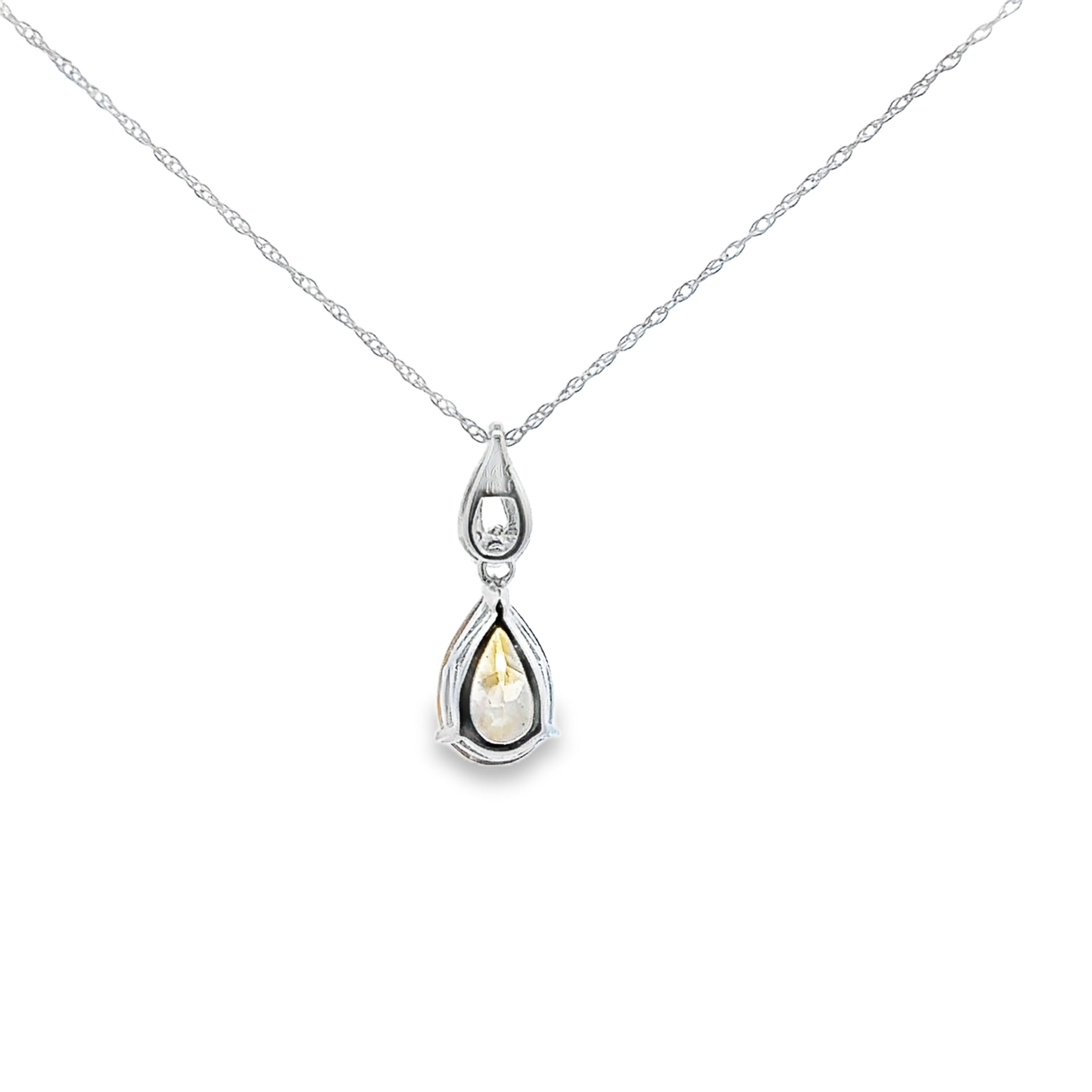 14K White Gold 1/20CT Diamond Accent With A Pear Citrine Pendant