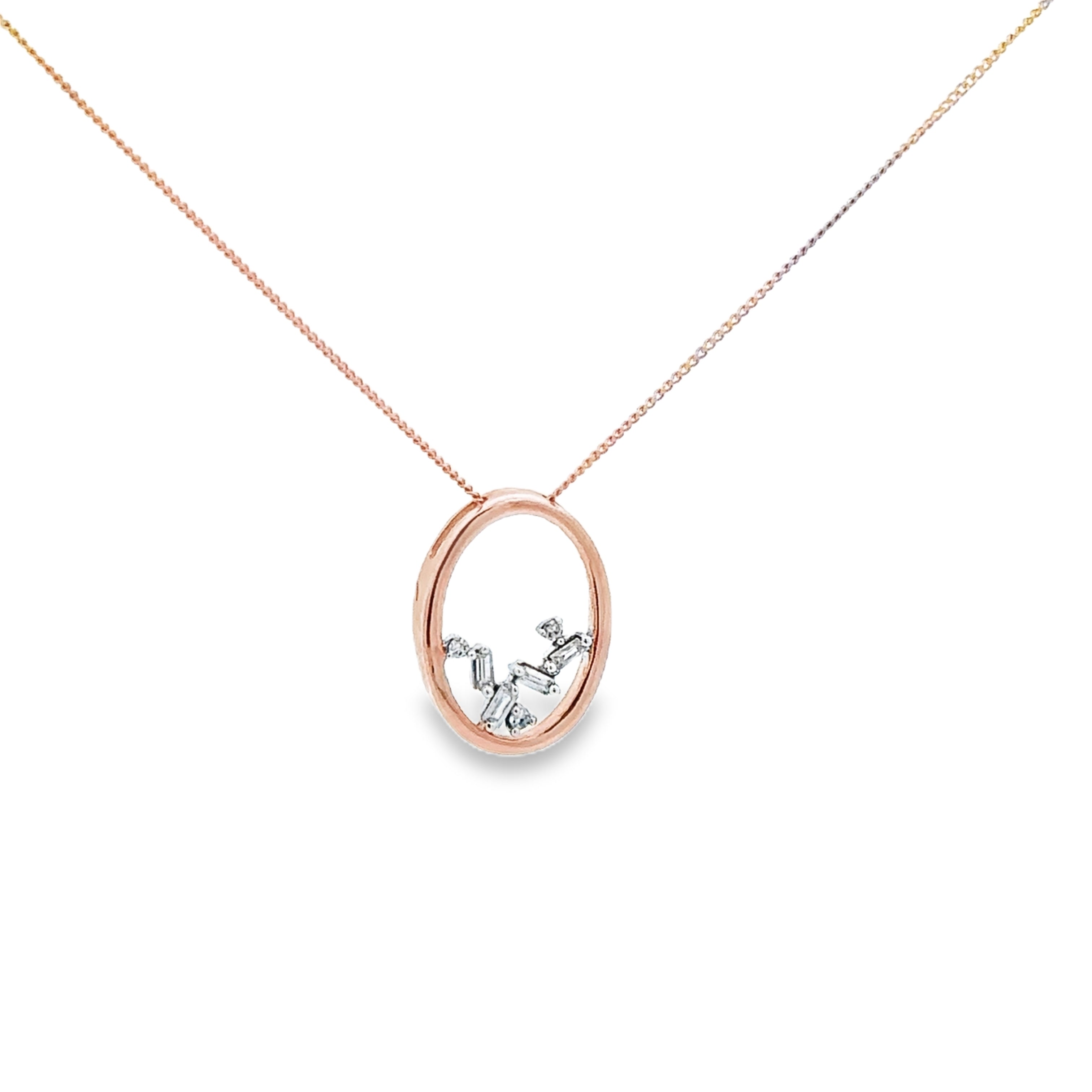 14K Rose Gold 1/20CTW. Scattered Diamond Pendant Necklace