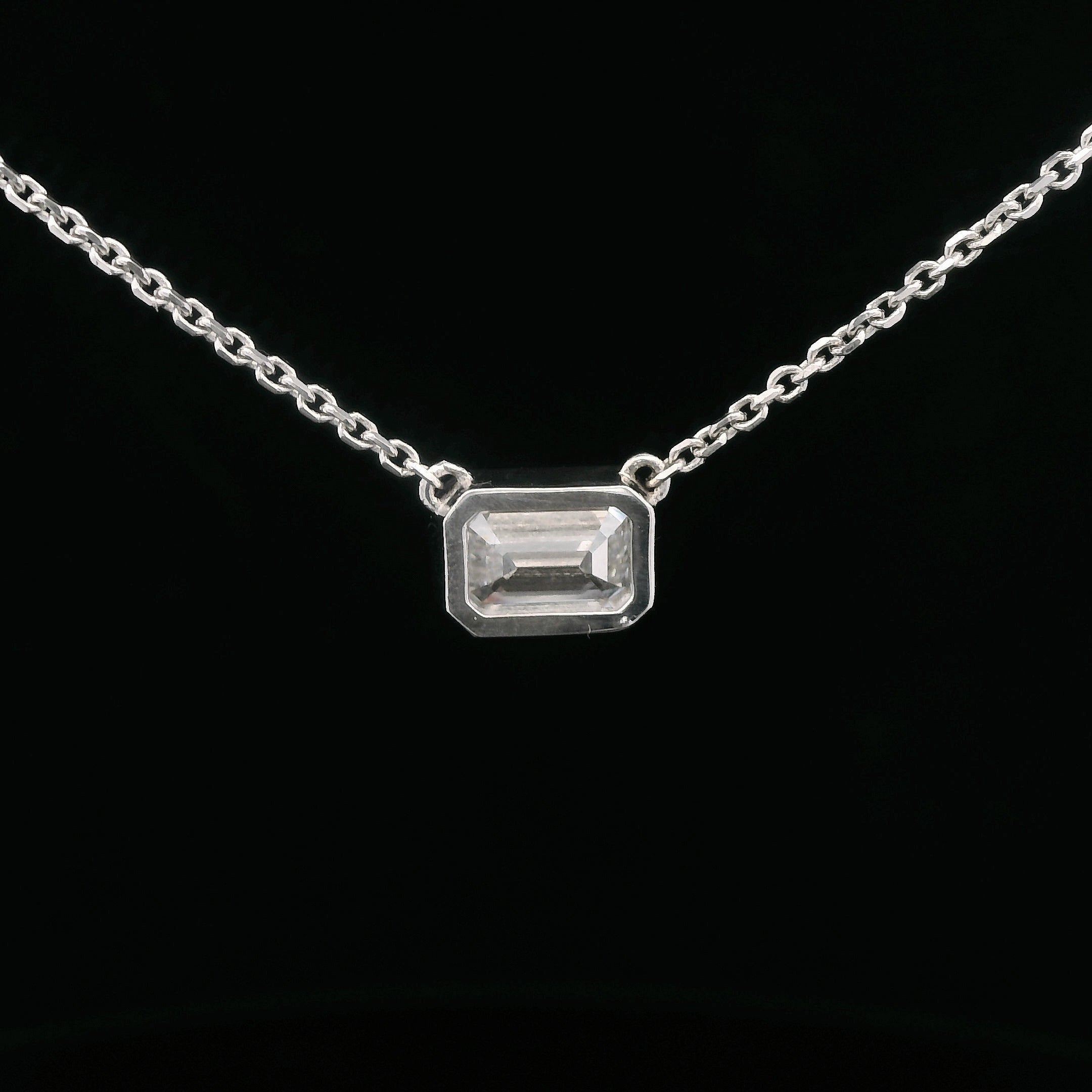 Certified 10k White Gold 1.00CT Lab-Grown Emerald Cut Pendant Necklace