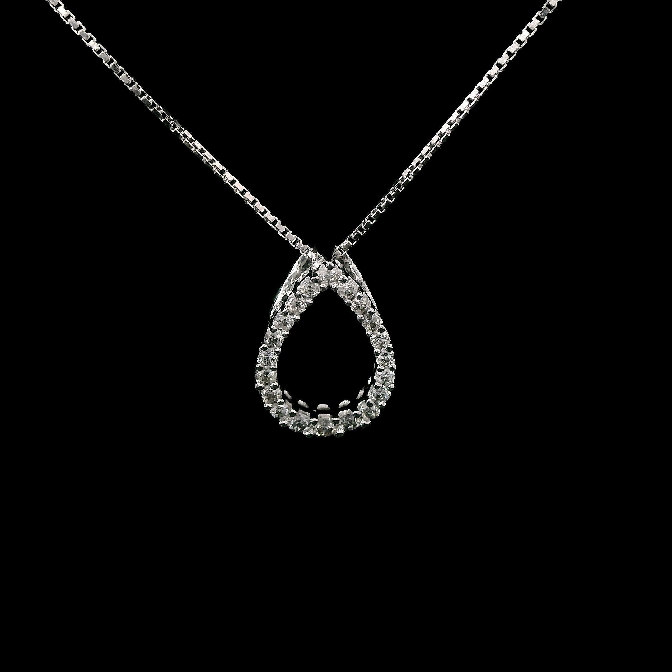 10K White Gold 1/4CT. Diamond Pear Shape Pendant Necklace