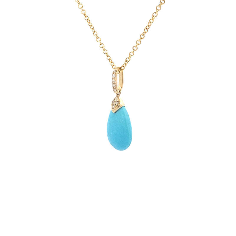 14K Yellow Gold EFFY 2-5/8CT. Teardrop Turquoise & 1/20CT. Diamond Accented Pendant with Chain