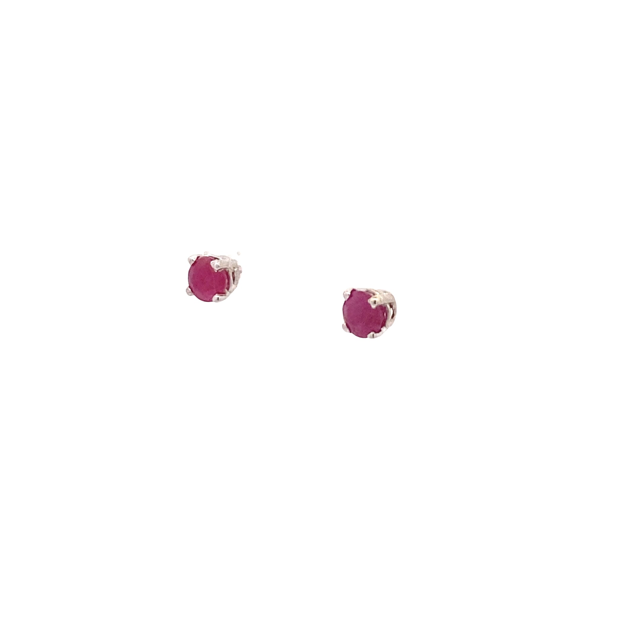 14K White Gold Ruby 4MM Round Birthstone Stud Earrings