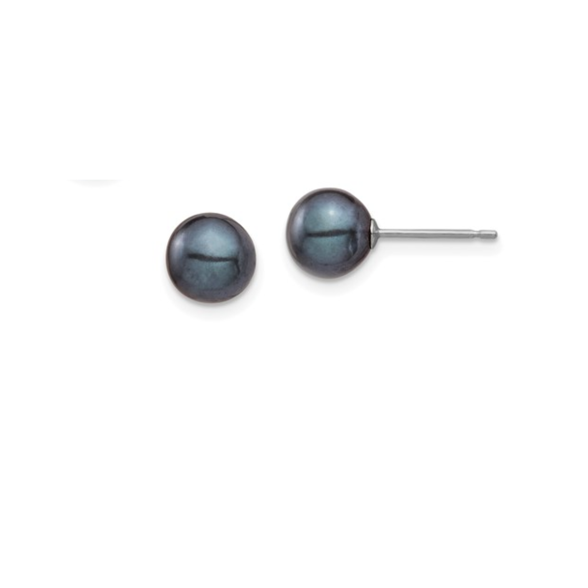 14K White Gold 6MM Black  Pearl Stud Earrings