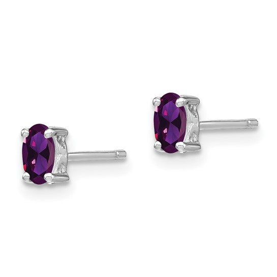 Sterling Silver Oval Amethyst Stud Earrings