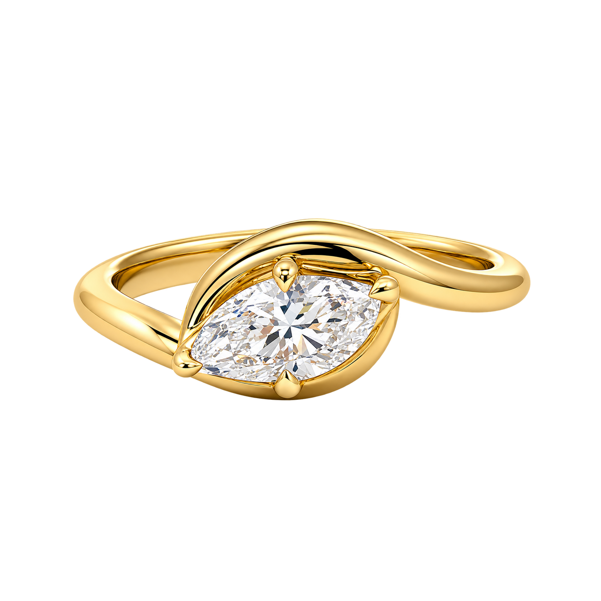 14K yellow gold lab-grown diamond bypass ring - corrected front-facing view on transparent background