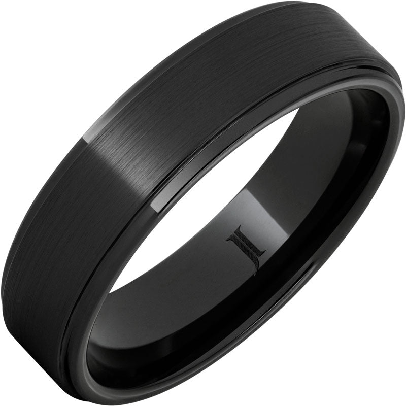 Men's 6MM Black Diamond Ceramic Ring with Flat Satin Finish & Recessed Edges
