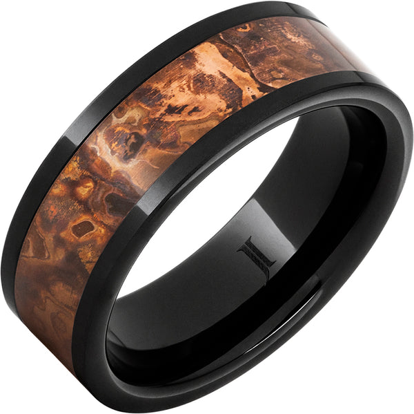 "ROYAL COPPER" 8MM Men's Black Diamond Ceramic Ring with Distressed Copper Inlay