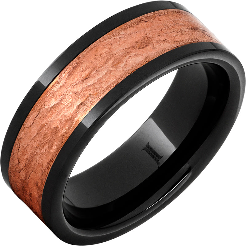 "COPPER LEAF" 8MM Men's Black Diamond Ceramic Ring with Royal Copper Inlay