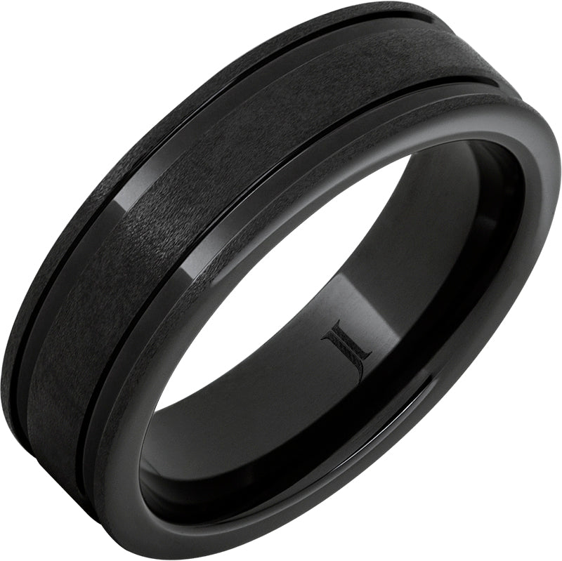 Front View Black Diamond Ceramic™ 7MM Ring With Stone Finish