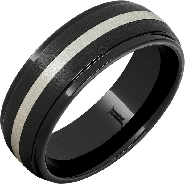 Men's Black Diamond Ceramic Stone-Finish Ring with Sterling Silver Inlay