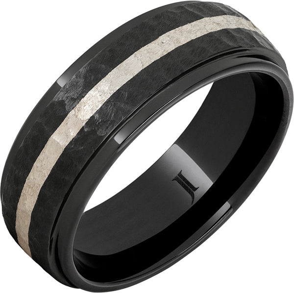 "Silver Moon" 8MM Men's Black Diamond Ceramic Ring with Sterling Silver Inlay