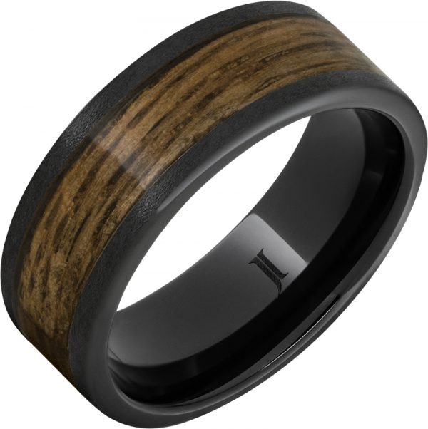 "STONE OAK" 8MM Men's Black Diamond Ceramic Ring with Bourbon Inlay & Stone Finish