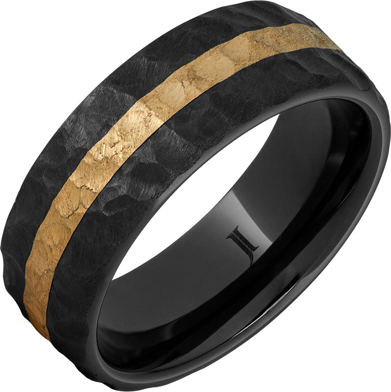 "THOR" 8MM Men's Black Diamond Ceramic Ring with 14K Yellow Gold Inlay