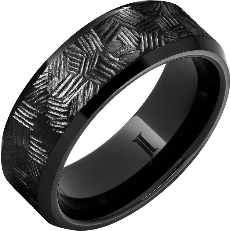 "BLACKSMITH" 8MM Men's Black Diamond Ceramic Thicket Hatched Ring