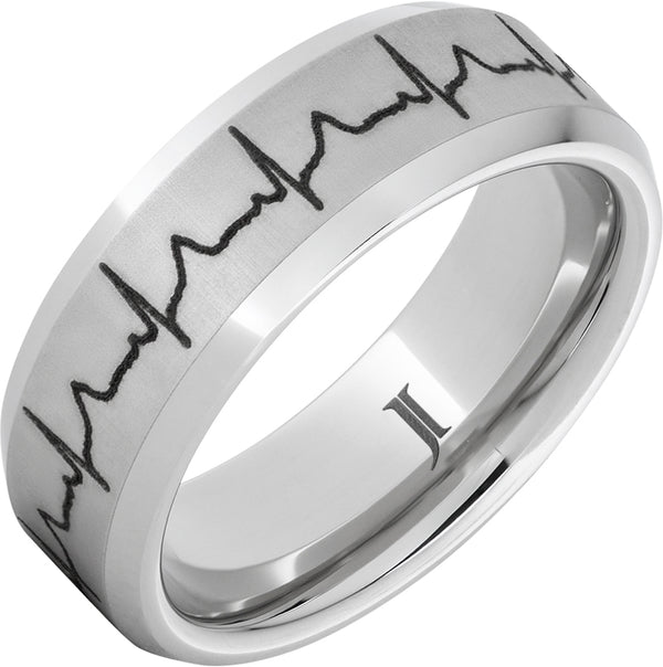 "HEARTBEAT" 8MM Men's Serinium® Ring with Custom Engraved Heartbeat