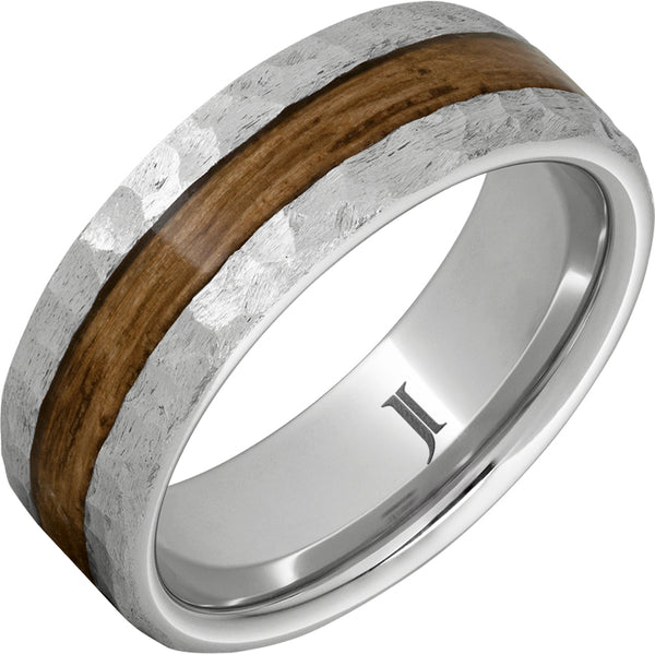 "BOURBON MOON" 8MM Serinuim® Ring with Bourbon Wood Inlay & Moon Crater Finish