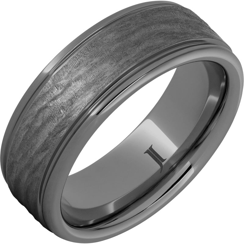 "RUGGED BARK" 8MM Men's Tungsten Ring with Hand-Carved Bark Finish