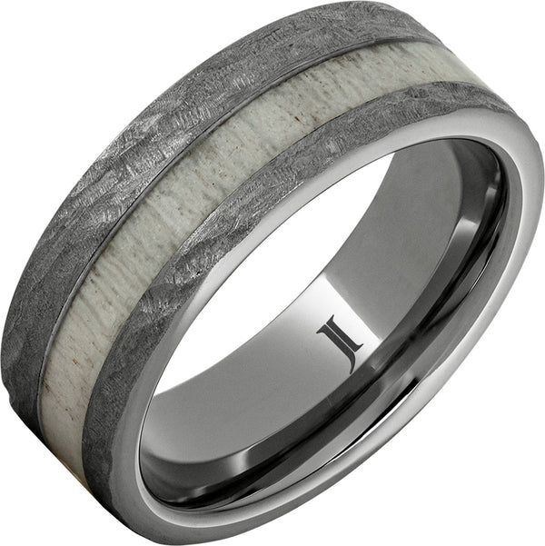 "ANTLER MOON" 8MM Men's Serinium® Ring with Antler Inlay & Moon Crater Finish